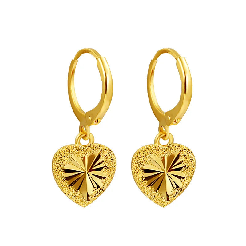 24K Yellow Gold Drop Earring for Women Fine Romantic Heart Jewelry - Lylamor.com