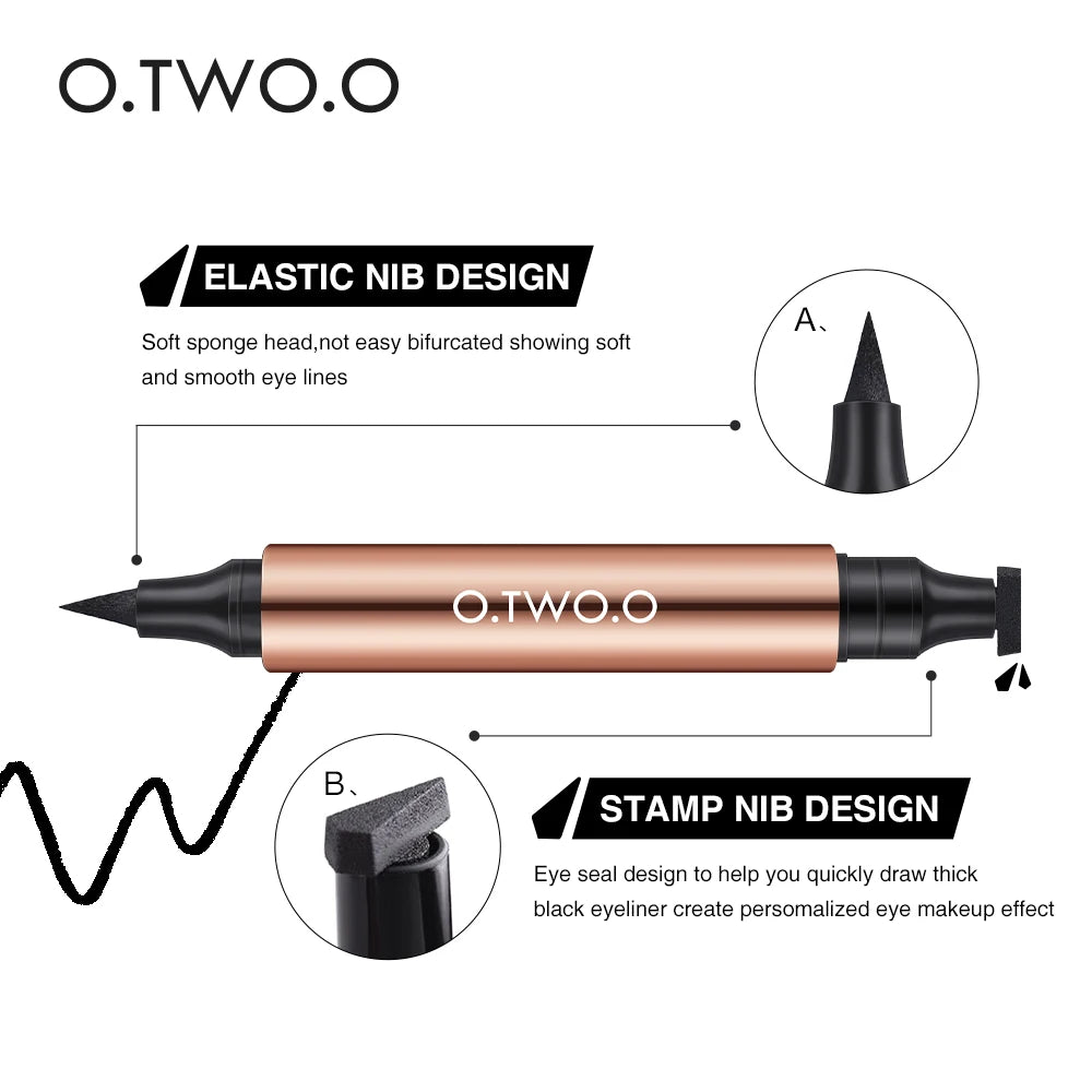 O.TWO.O Eyeliner Stamp Black Liquid Eyeliner Pen Waterproof Fast Dry Double-ended Eye Liner Pencil Make-up for Women Cosmetics - Lylamor.com