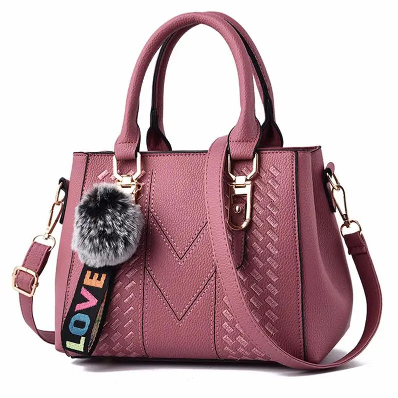 Embroidery Leather Messenger Bag for Women - Elegant Hairball Design Handbag