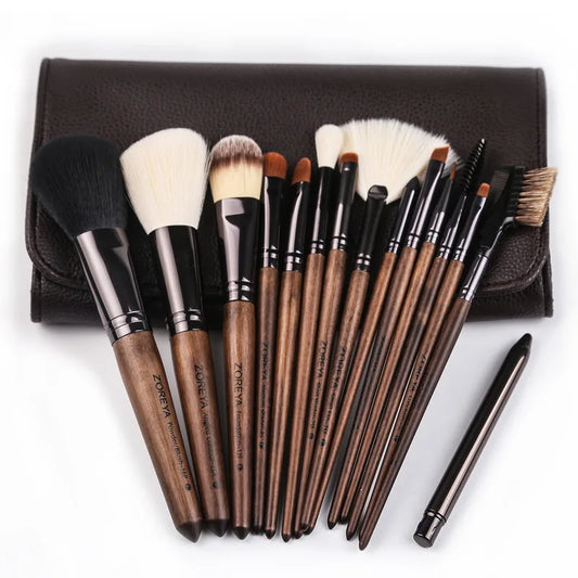 Zoreya 15-Piece Black Walnut Beauty Kit Nylon Hair Makeup Brush Set with Portable Brush Bag - Lylamor.com