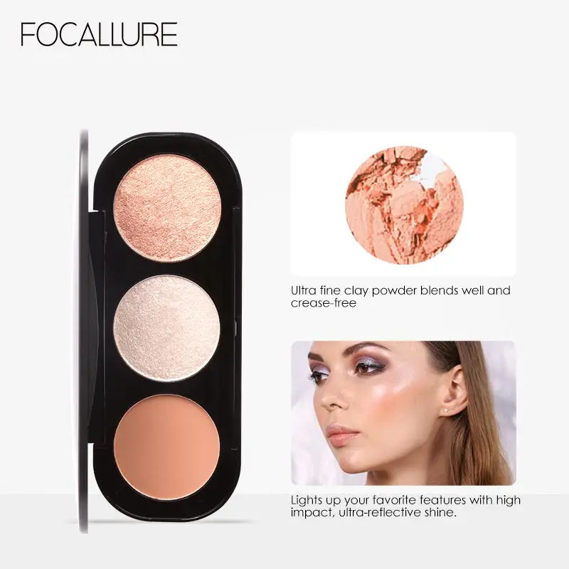 FOCALLURE 3-in-1 Makeup Palette – Blush, Highlighter & Bronzer Long-Lasting Face Powder for Women - Lylamor.com