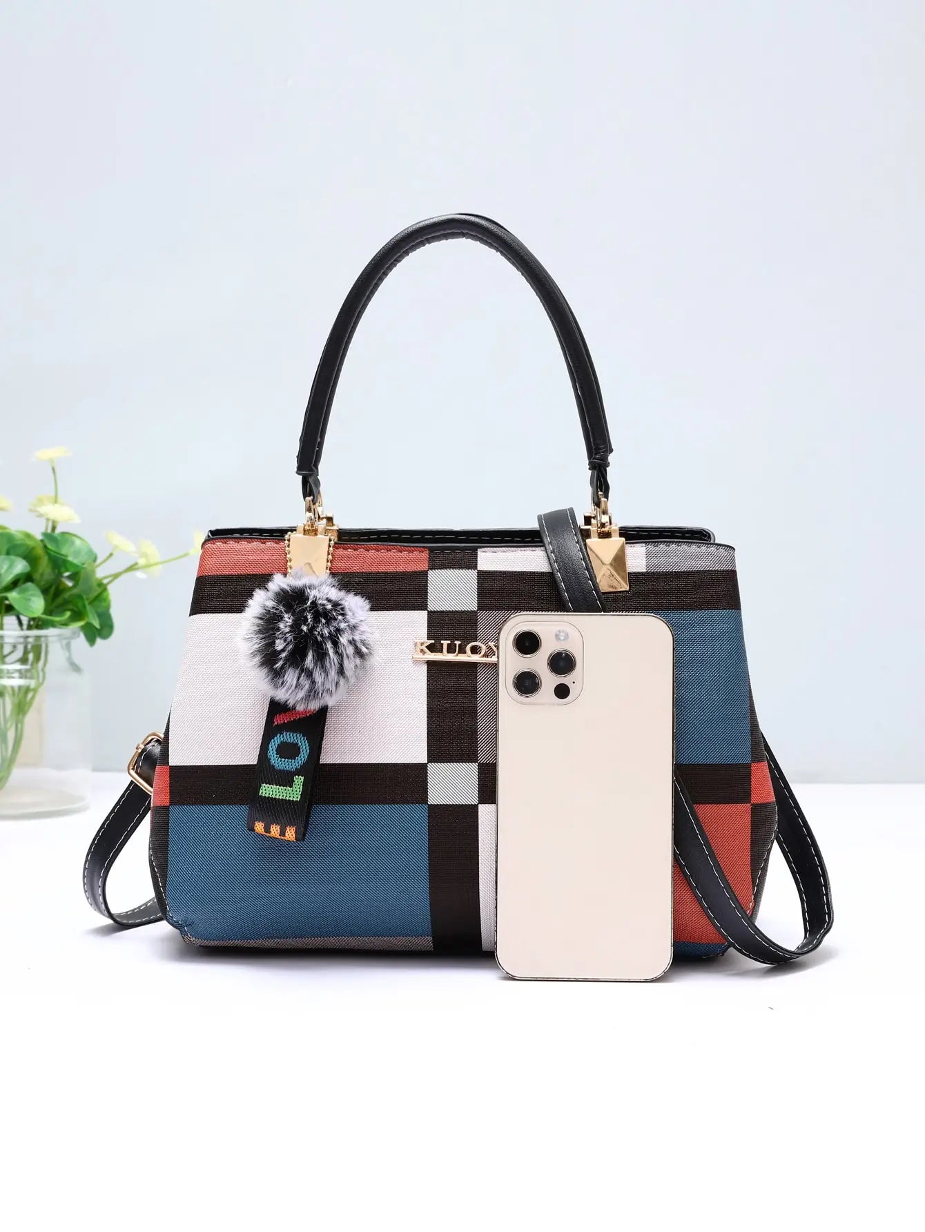 Luxury Grid Design Handbag - Trendy Women's Shoulder Bag