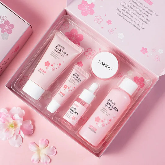 LAIKOU Sakura Skincare Set – 5-Piece Korean Facial Kit for Moisturizing, Pore Skin Care & Reducing Fine Lines - Lylamor.com