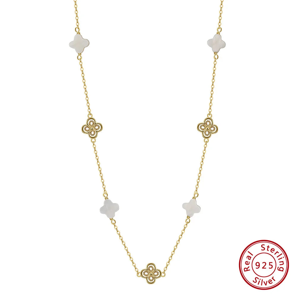 ORSA JEWELS Elegant Ladies 925 Sterling Silver Necklace Four-Leaf Clover Inlaid Shell Decoration Suitable Daily Wear And Gifts - Lylamor.com