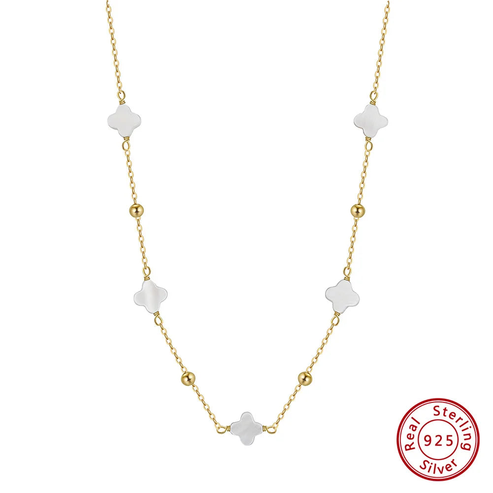 ORSA JEWELS Elegant Ladies 925 Sterling Silver Necklace Four-Leaf Clover Inlaid Shell Decoration Suitable Daily Wear And Gifts - Lylamor.com
