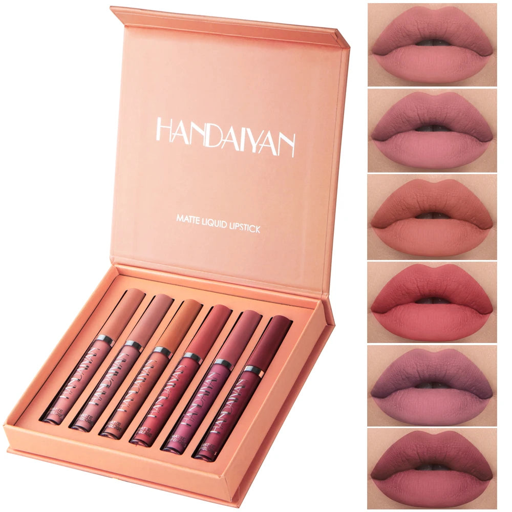 6-Piece Non-Stick Liquid Lipstick Set - Long-Lasting Matte Lip Gloss Gift Box