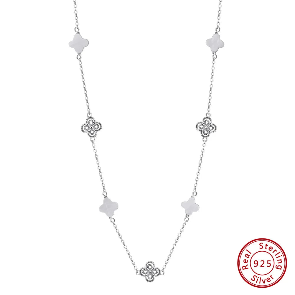 ORSA JEWELS Elegant Ladies 925 Sterling Silver Necklace Four-Leaf Clover Inlaid Shell Decoration Suitable Daily Wear And Gifts - Lylamor.com