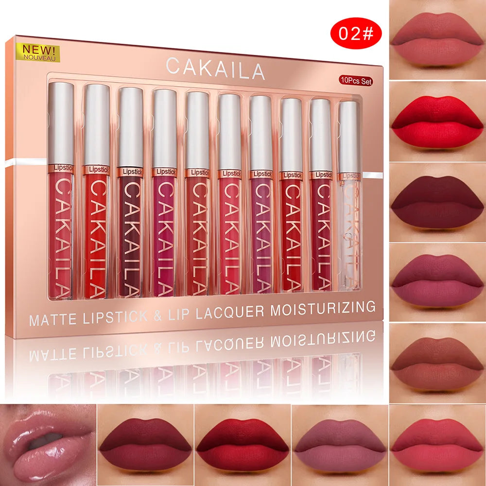CAKAILA 10PC Nude Lipstick Set – Matte Velvet Liquid Lipstick (Waterproof & Long-Lasting)