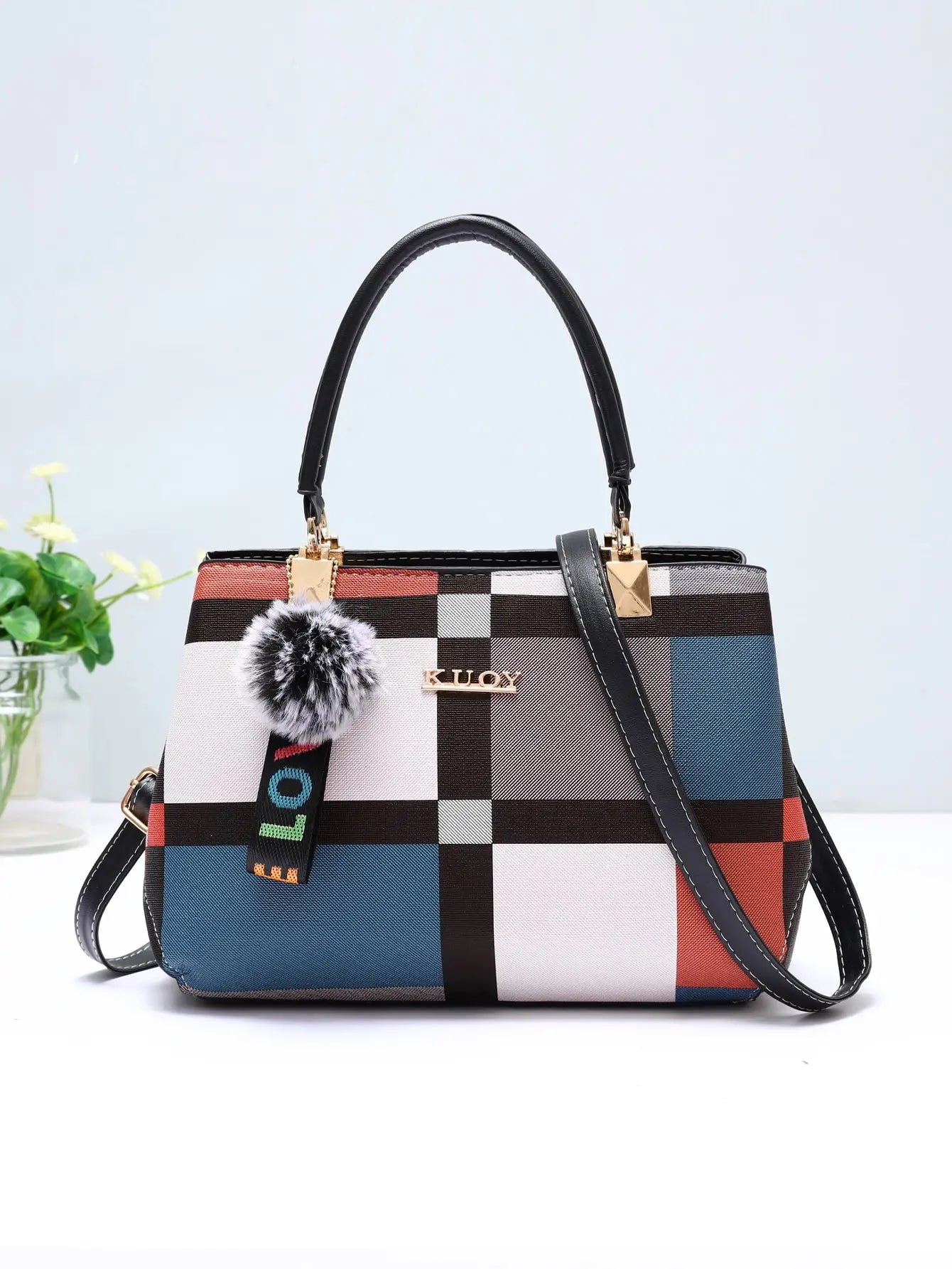 Luxury Grid Design Handbag - Trendy Women's Shoulder Bag