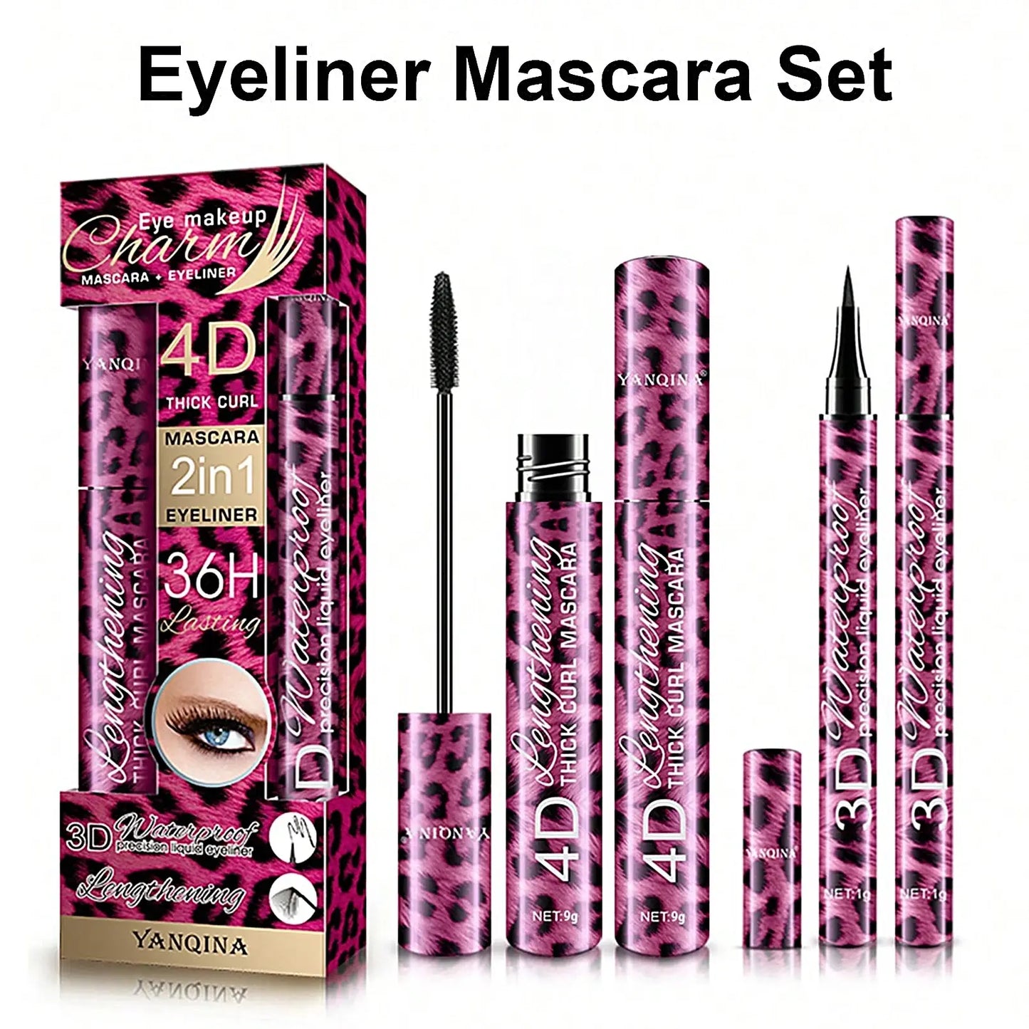 4D Waterproof Mascara & Liquid Eyeliner Set – Smudge-Proof Eye Makeup Kit
