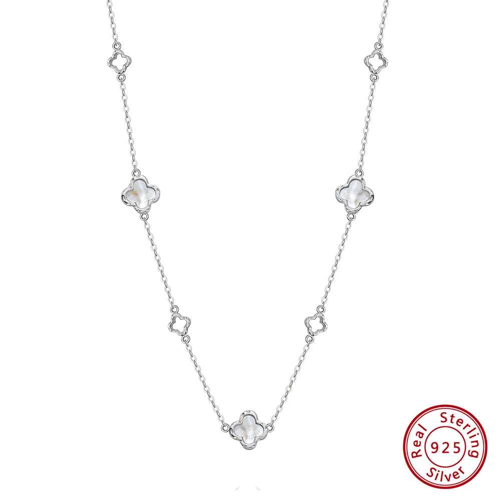 ORSA JEWELS Elegant Ladies 925 Sterling Silver Necklace Four-Leaf Clover Inlaid Shell Decoration Suitable Daily Wear And Gifts - Lylamor.com