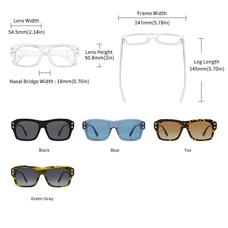 GCV Polarized Sunglasses Women – Luxury Square Rectangular Acetate UV400 Eyewear