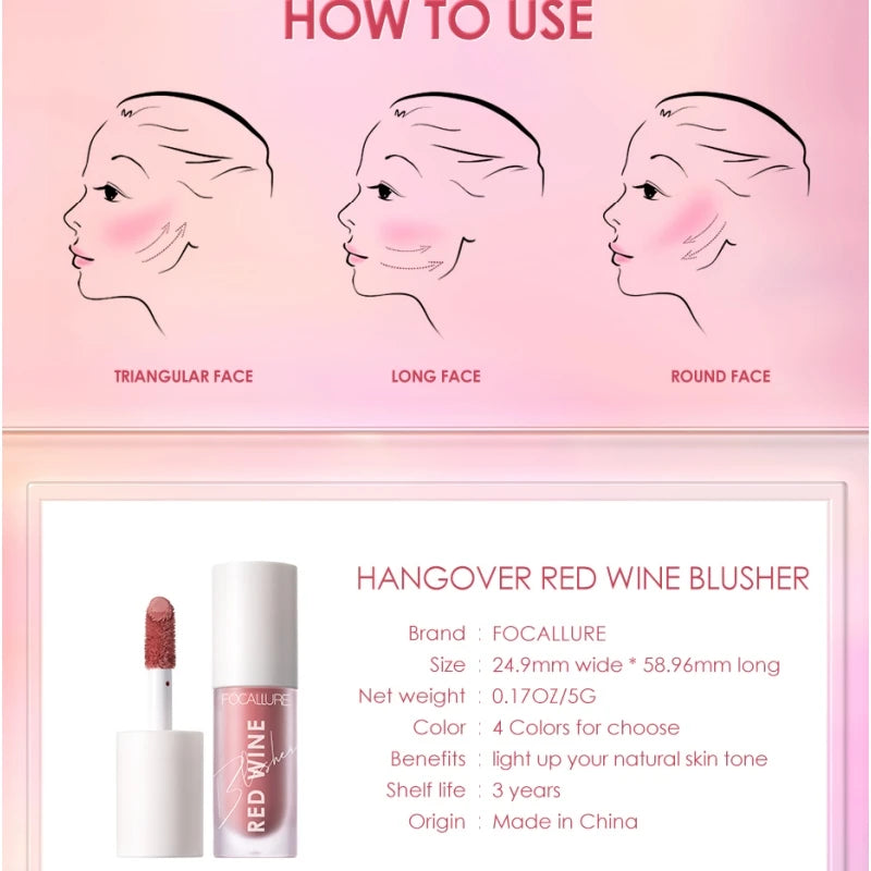 FOCALLURE Liquid Blusher 4 Colors Long Lasting Matte Korean Makeup - Lylamor.com