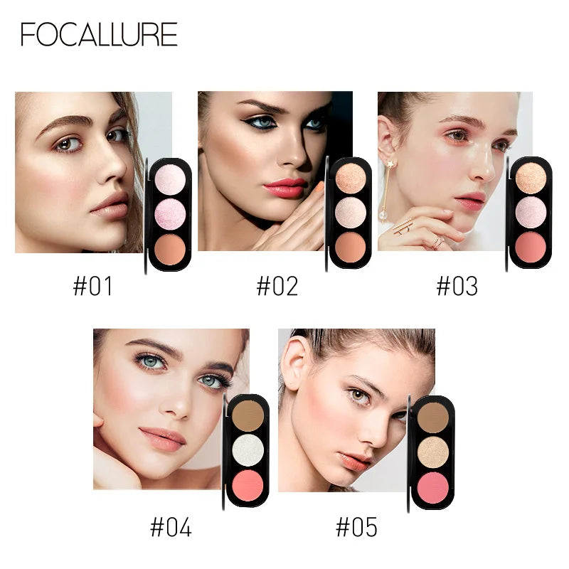 FOCALLURE 3-in-1 Makeup Palette – Blush, Highlighter & Bronzer Long-Lasting Face Powder for Women - Lylamor.com