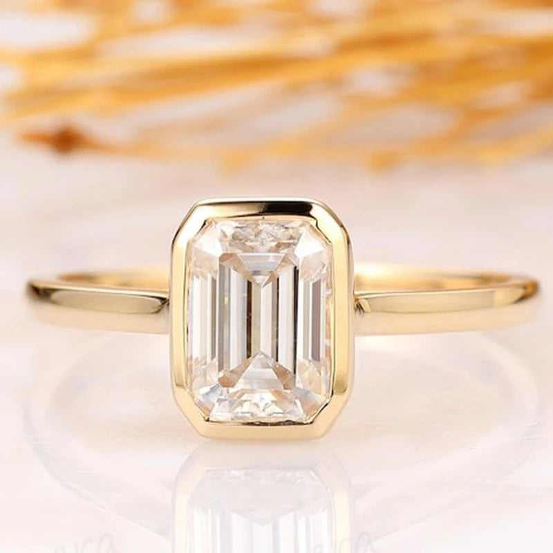 Luxury 1-3ct Emerald Cut Moissanite Ring 925 Sterling Silver Engagement Solitaire Rings for Girl Gold Plated Anniversary Gifts - Lylamor.com