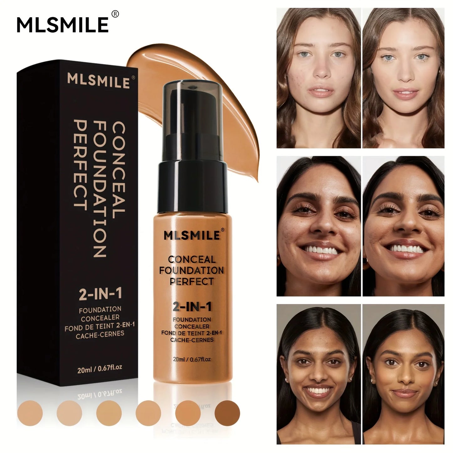 2-in-1 Oil Control Liquid Foundation & Concealer – Full Coverage, Waterproof & Hydrating - Lylamor.com