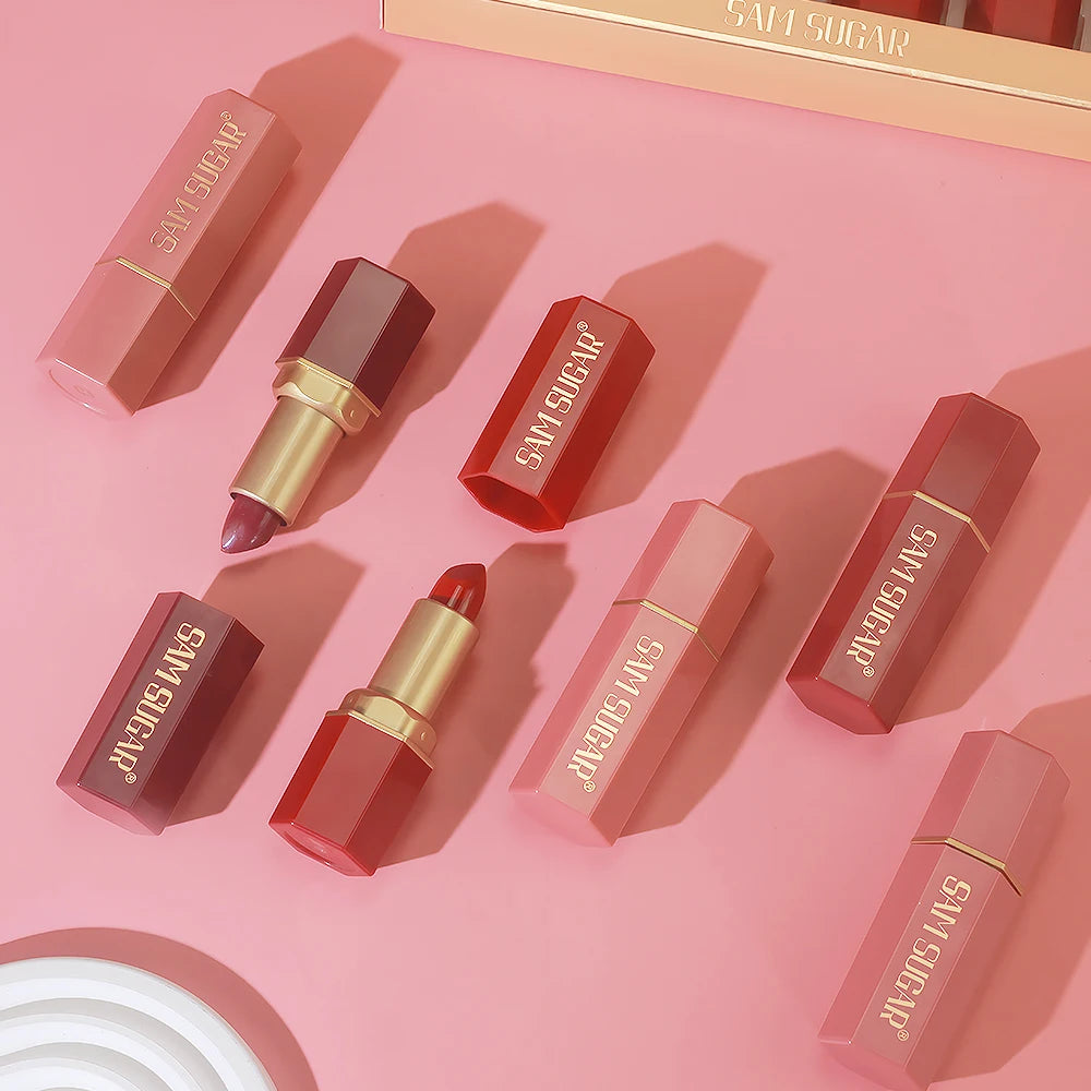 6PC Gold Bar Lipstick Set – Matte Pearlescent Glitter Velvet Lipsticks (Valentine’s Gift)