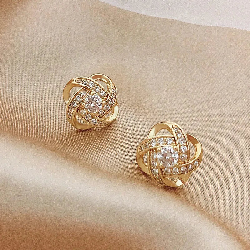 Light Luxury Zircon Cross Earrings – Hollow Geometric Studs