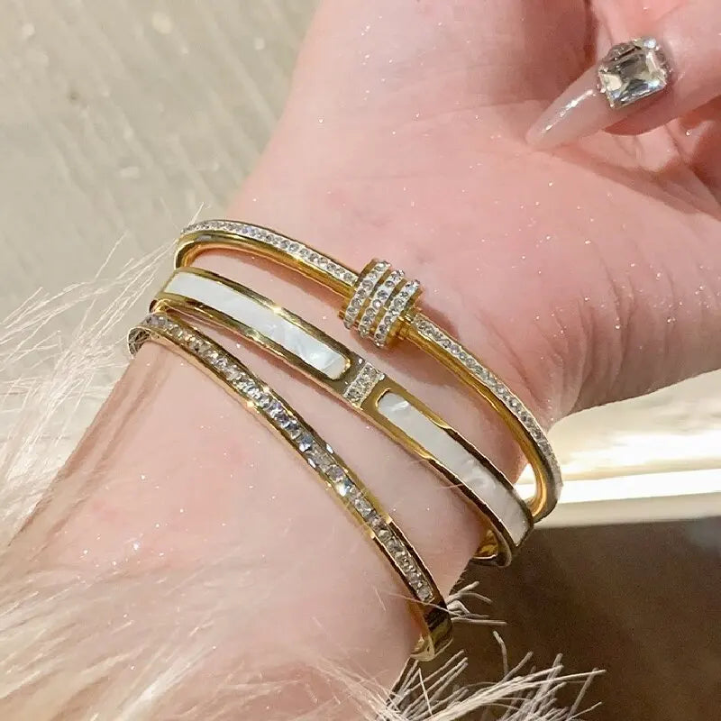 Titanium Steel Zircon Bracelet - Gold Plated Women's Everyday Jewelry