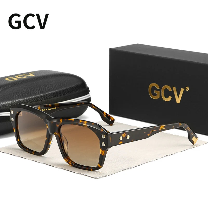 GCV Polarized Sunglasses Women – Luxury Square Rectangular Acetate UV400 Eyewear