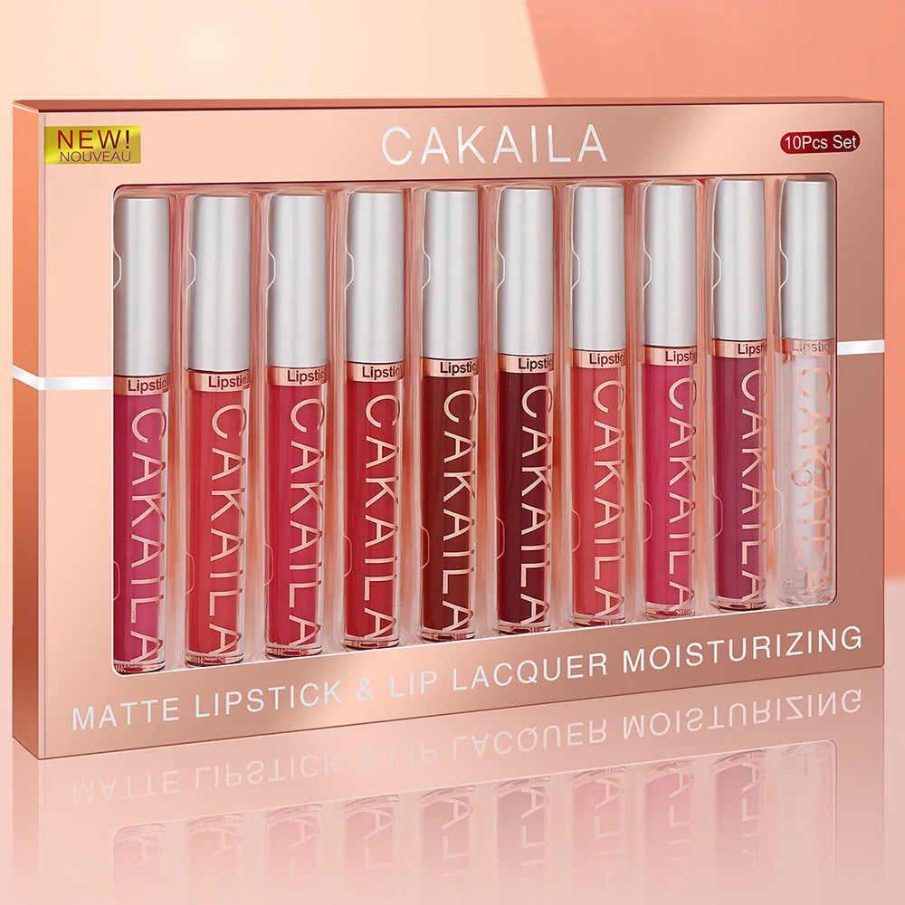 CAKAILA 10PC Nude Lipstick Set – Matte Velvet Liquid Lipstick (Waterproof & Long-Lasting)