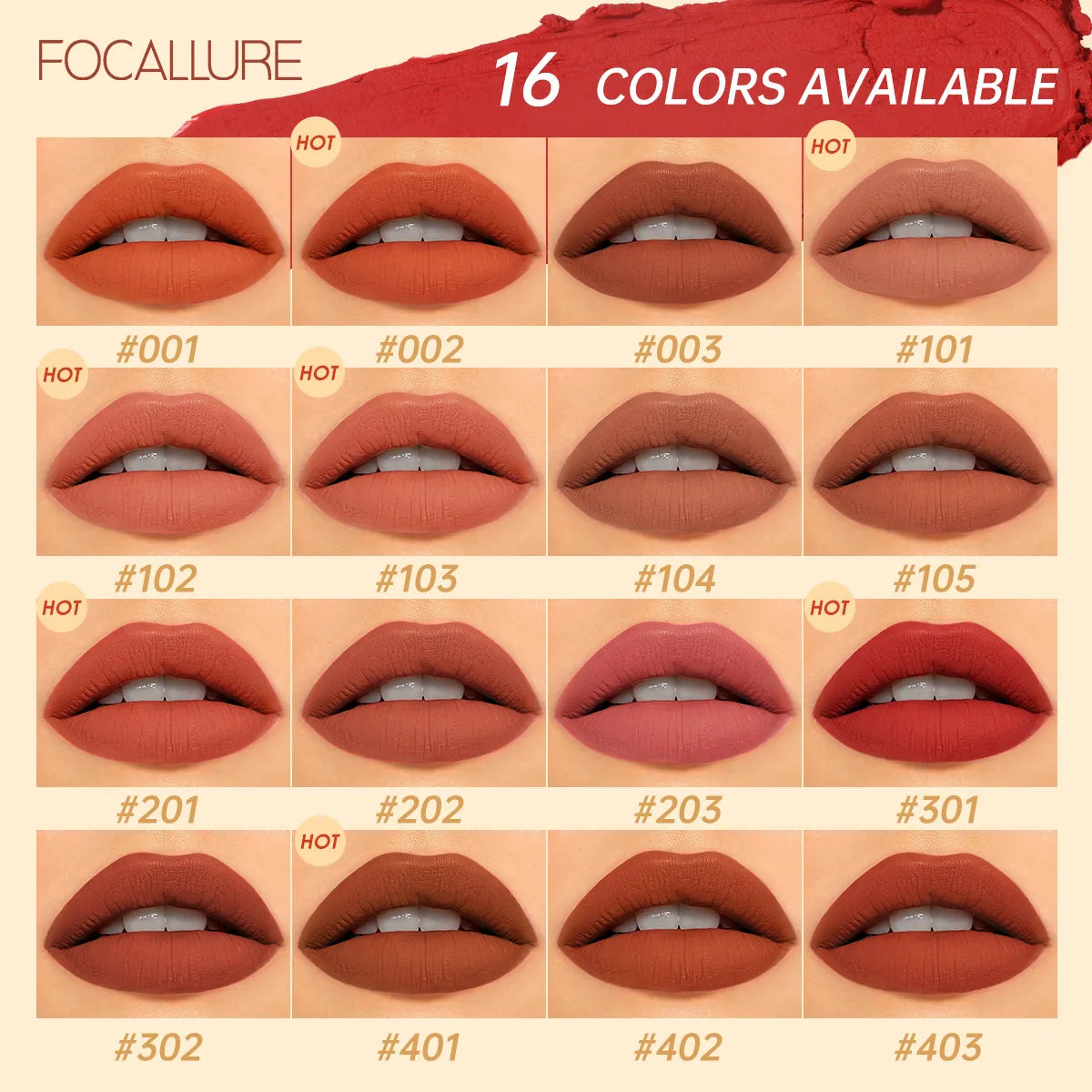 FOCALLURE 16 Shades Matte Lipstick – Long-Lasting, Waterproof & High-Pigment Lip Color for Women - Lylamor.com