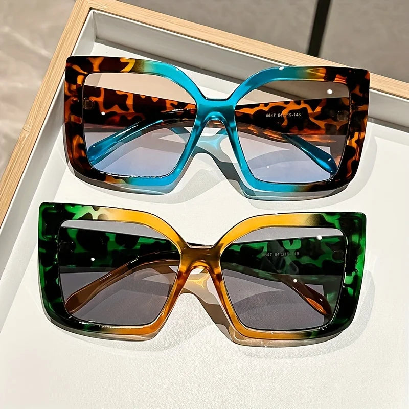 Oversized Square Fashion Fashion Glasses with Gradient Lenses - Chic Tortoiseshell & Leopard Print Frames Anti-Glare PC Material