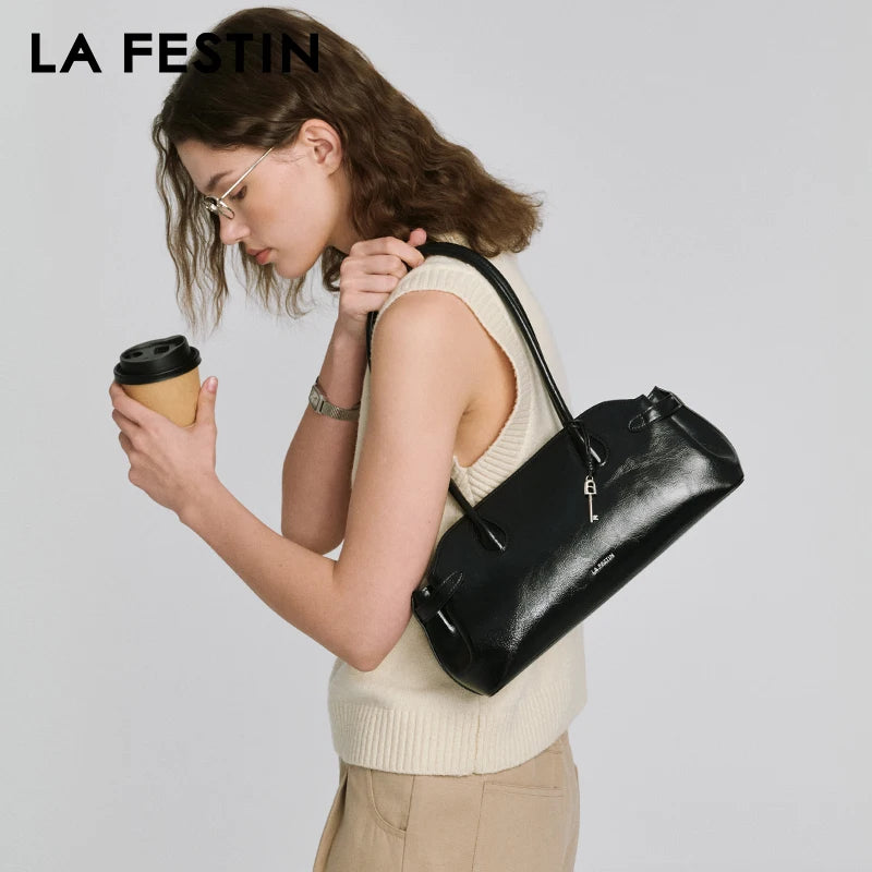 LA FESTIN Original Leather Bowling Shoulder Bag – Women’s Fashion Baguette Tote - Lylamor.com