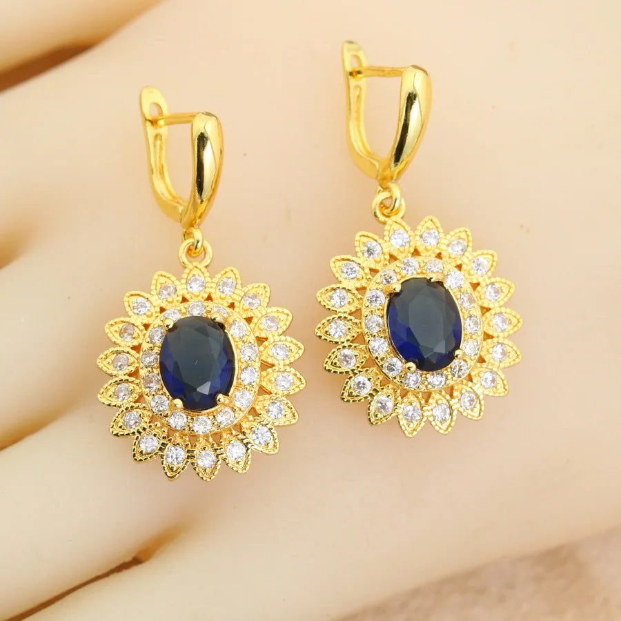18K Gold Plated Bridal Jewelry Sets Wedding Ring Costume Earrings Pendant Chain Necklace For Women Christmas Gift - Lylamor.com