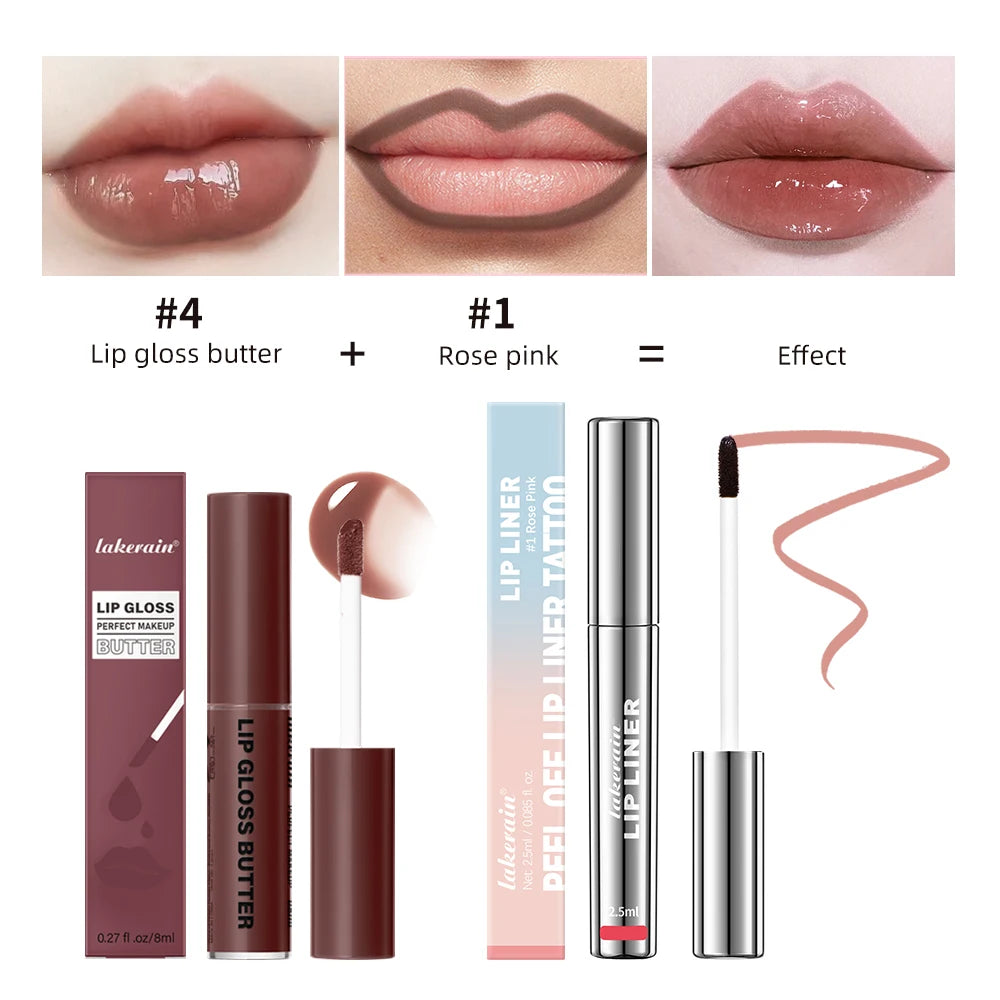 Moisturizing Lip Liner & Butter Gloss Set – Long-Lasting Non-Stick Cup Lip Glaze Liquid Makeup for Women - Lylamor.com