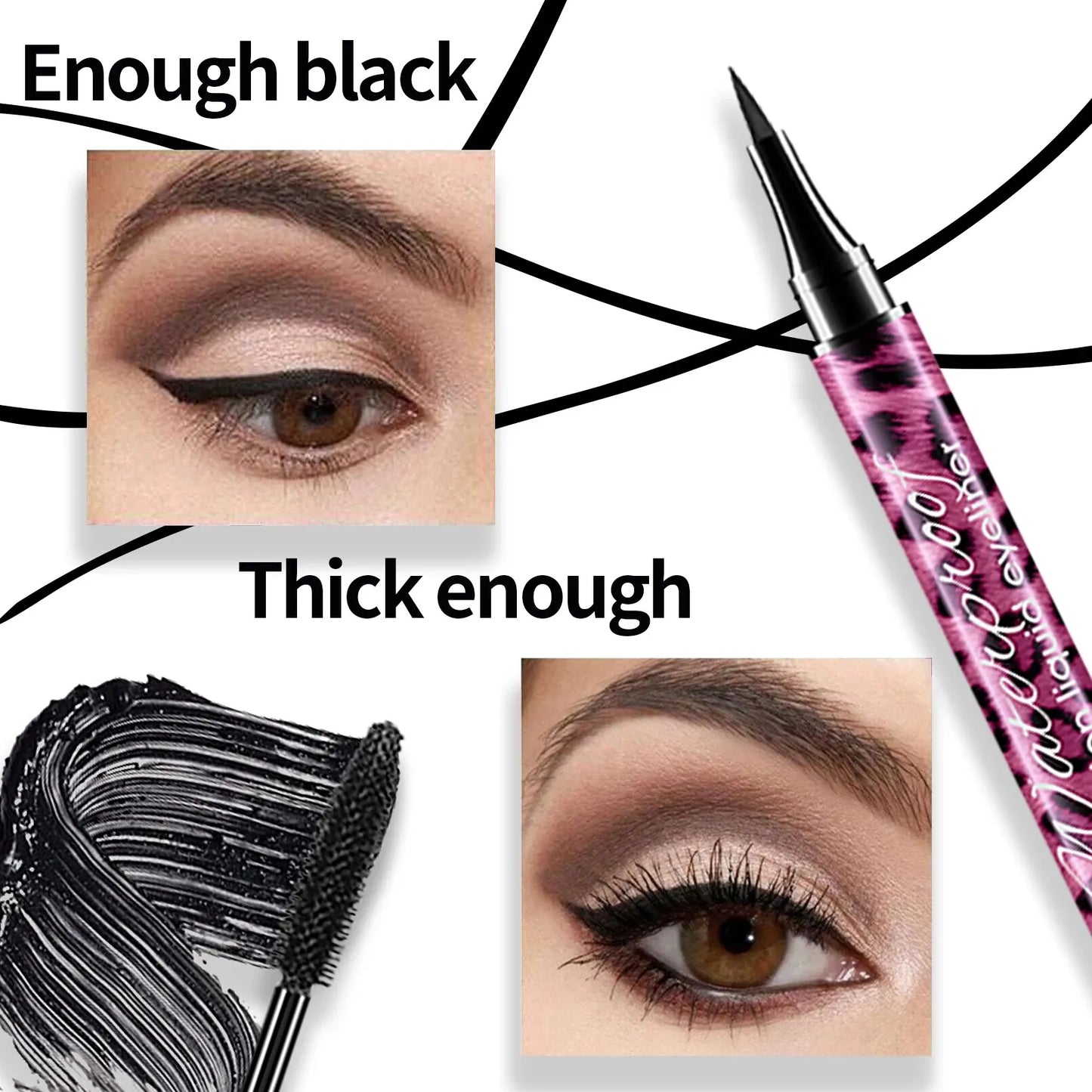 4D Waterproof Mascara & Liquid Eyeliner Set – Smudge-Proof Eye Makeup Kit