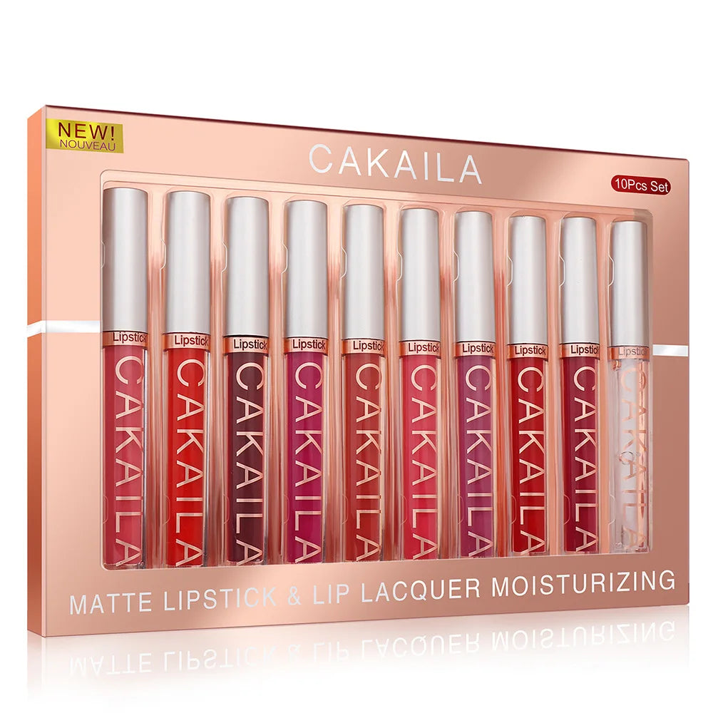 CAKAILA 10PC Nude Lipstick Set – Matte Velvet Liquid Lipstick (Waterproof & Long-Lasting)