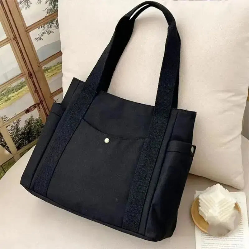 Canvas Shoulder Tote Bag for Women - Large Capacity Student Handbag with Multiple Pockets
