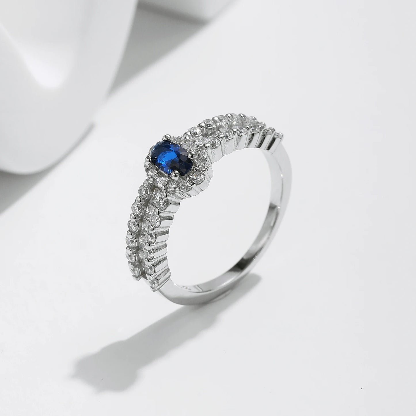 MODIAN 925 Sterling Silver Sparkling Royal Blue Oval CZ Luxury Ring Classic Wedding Anniversary Fine Jewelry For Women Gifts - Lylamor.com