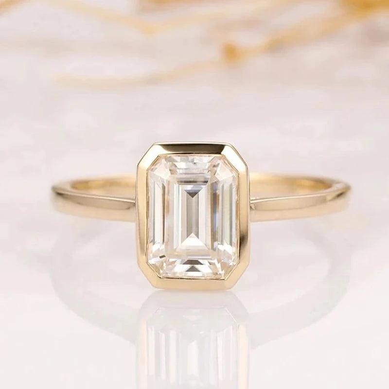 Luxury 1-3ct Emerald Cut Moissanite Ring 925 Sterling Silver Engagement Solitaire Rings for Girl Gold Plated Anniversary Gifts - Lylamor.com