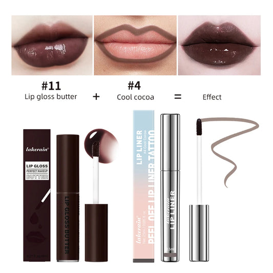 Moisturizing Lip Liner & Butter Gloss Set – Long-Lasting Non-Stick Cup Lip Glaze Liquid Makeup for Women - Lylamor.com