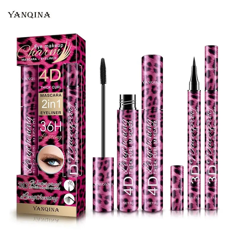 4D Waterproof Mascara & Liquid Eyeliner Set – Smudge-Proof Eye Makeup Kit