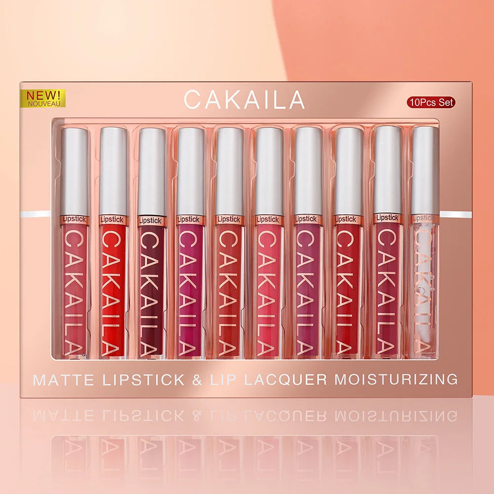 CAKAILA 10PC Nude Lipstick Set – Matte Velvet Liquid Lipstick (Waterproof & Long-Lasting)