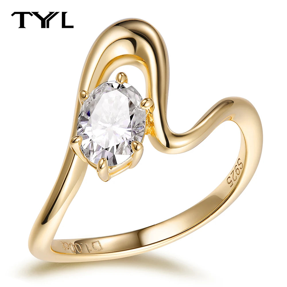 TYYL 1ct Oval Moissanite Ring Irregular Wavy 925 Silver Jewelry for Women VVS1 Diamond Wedding Engagement Dating Party Ring Gift - Lylamor.com