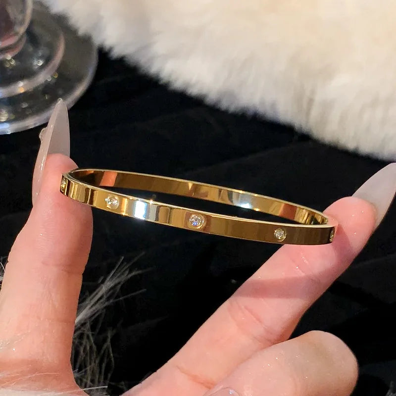 Titanium Steel Zircon Bracelet - Gold Plated Women's Everyday Jewelry