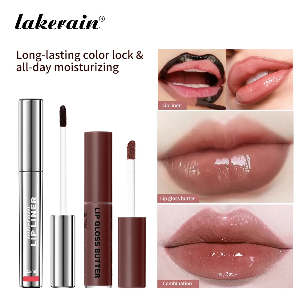 Moisturizing Lip Liner & Butter Gloss Set – Long-Lasting Non-Stick Cup Lip Glaze Liquid Makeup for Women - Lylamor.com