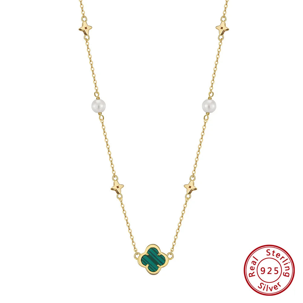 ORSA JEWELS Elegant Ladies 925 Sterling Silver Necklace Four-Leaf Clover Inlaid Shell Decoration Suitable Daily Wear And Gifts - Lylamor.com