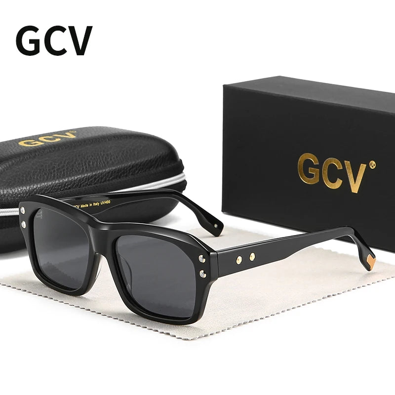 GCV Polarized Sunglasses Women – Luxury Square Rectangular Acetate UV400 Eyewear