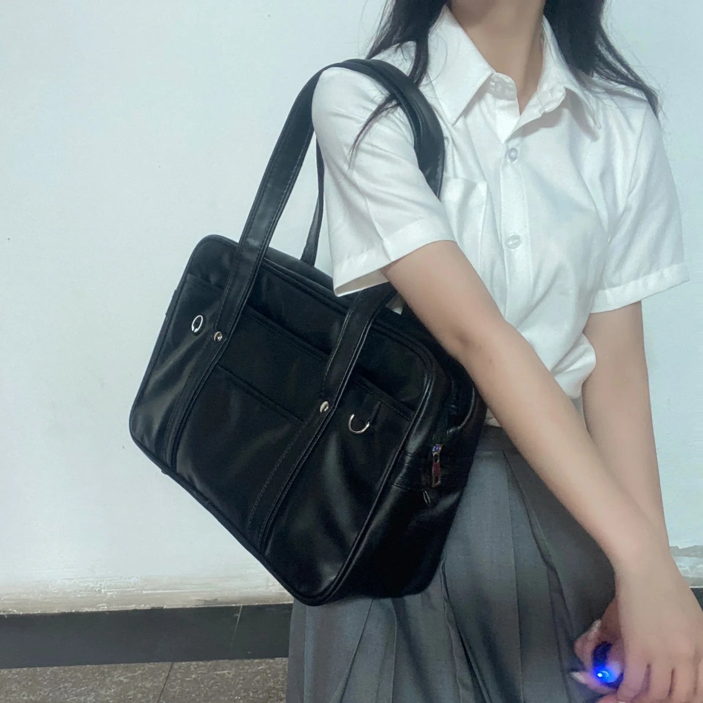 Japanese PU Leather School Bag - Waterproof Large Capacity Backpack & Handbag