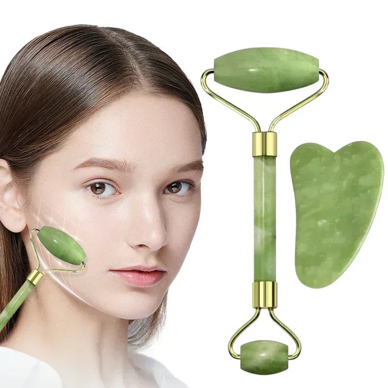 2-Piece Double Head Facial Roller & Gua Sha Set - Heart Shaped Massage Tools