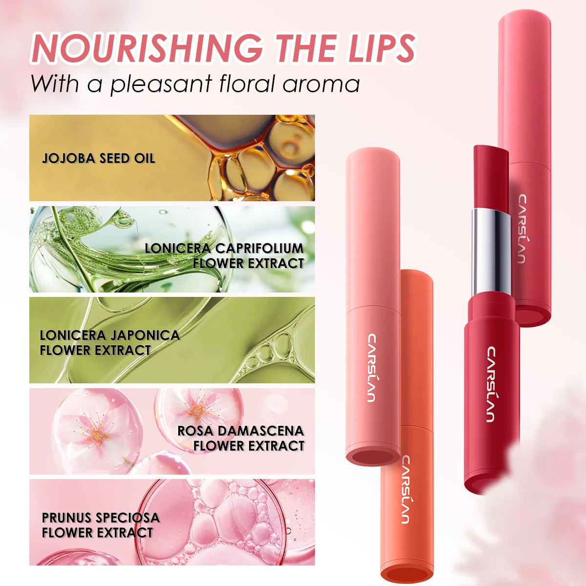 CARSLAN Color Lip Balm Flower Essence Moisturizing Lip Tint Gloss Plumper Lip Care - Lylamor.com