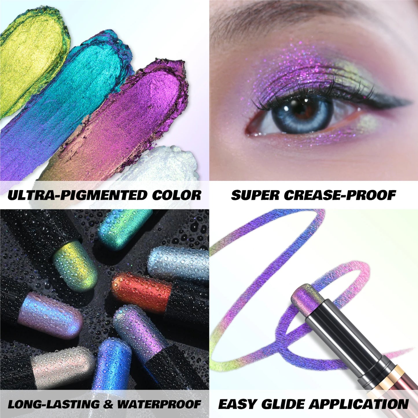 Multichrome Eyeshadow Pen | Double-Head Glitter Stick, Waterproof & Shimmer Finish