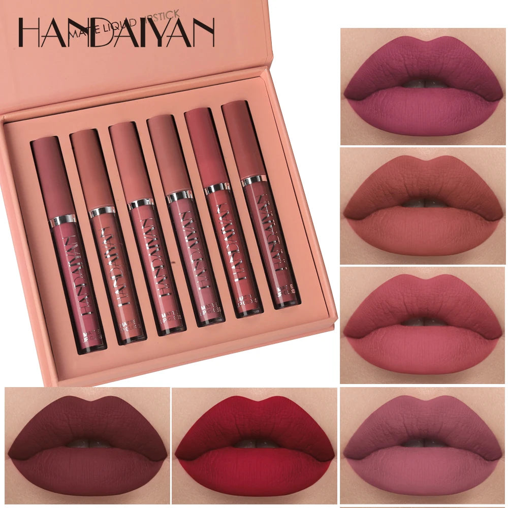 6-Piece Non-Stick Liquid Lipstick Set - Long-Lasting Matte Lip Gloss Gift Box