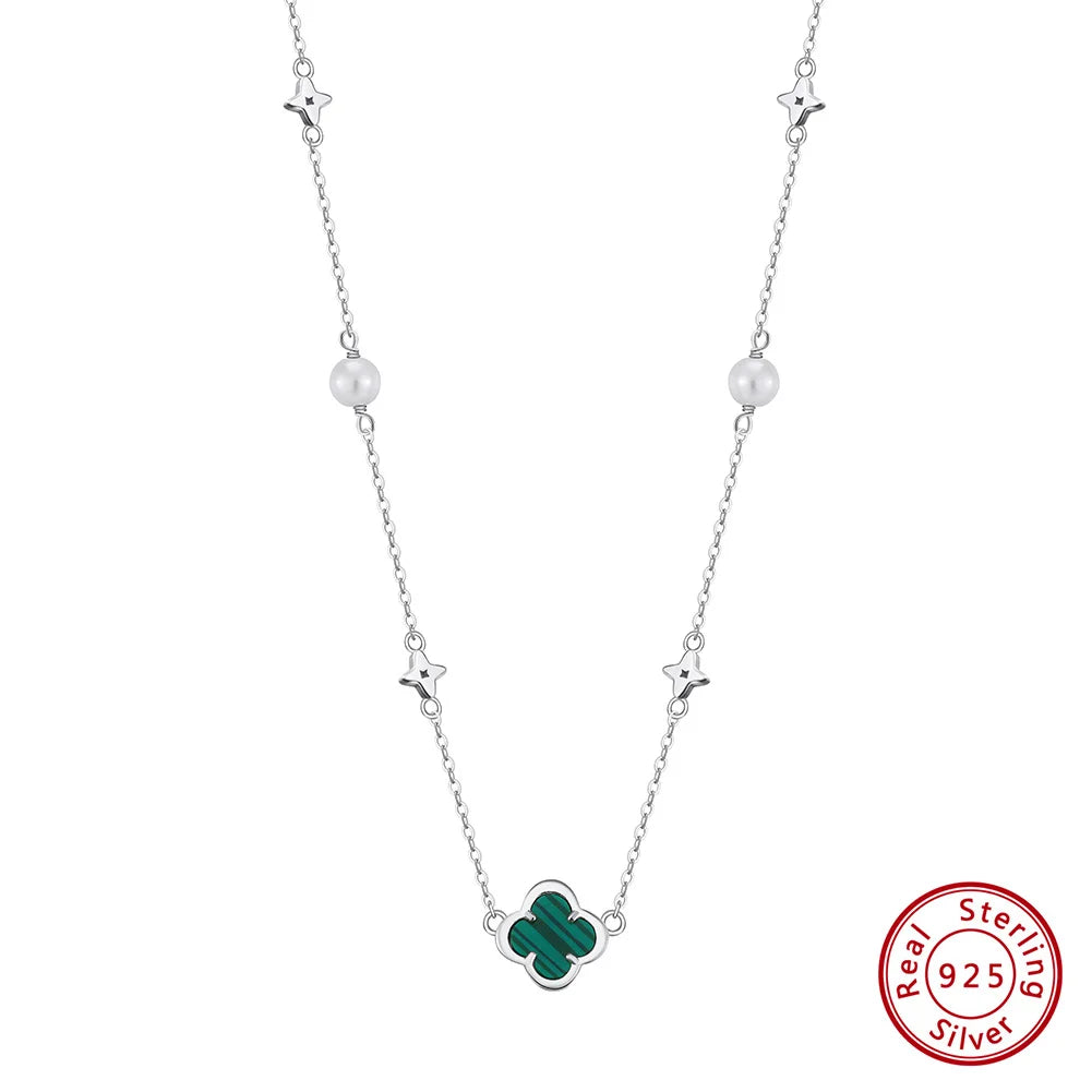 ORSA JEWELS Elegant Ladies 925 Sterling Silver Necklace Four-Leaf Clover Inlaid Shell Decoration Suitable Daily Wear And Gifts - Lylamor.com