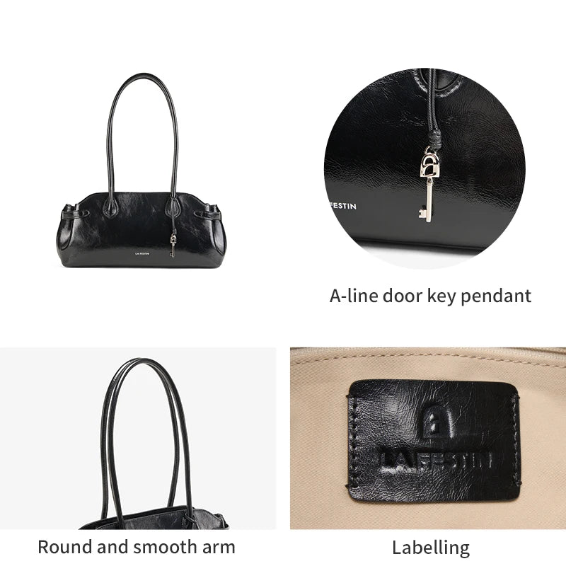 LA FESTIN Original Leather Bowling Shoulder Bag – Women’s Fashion Baguette Tote - Lylamor.com